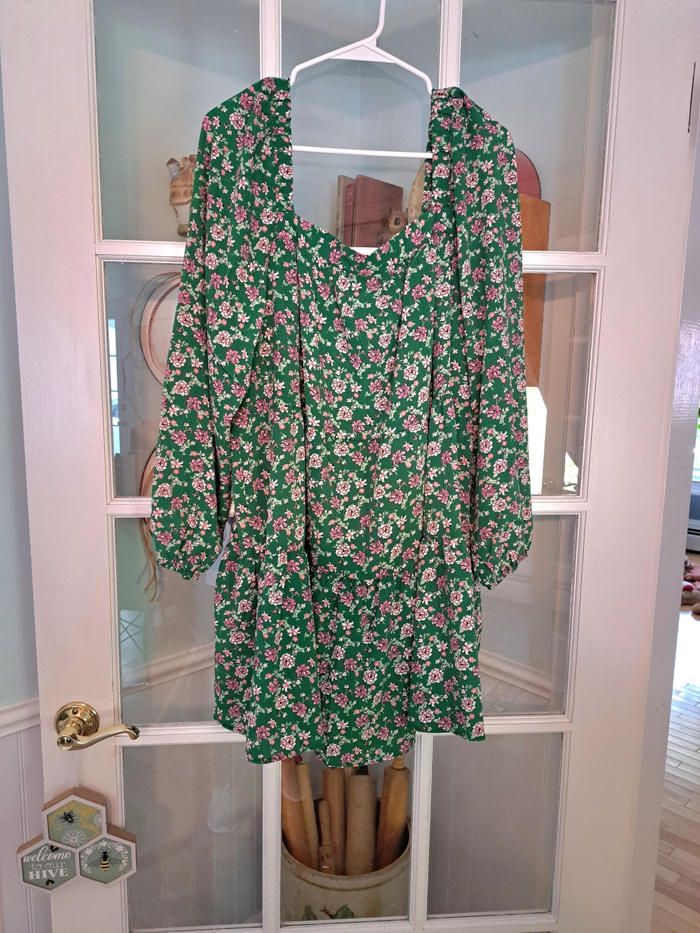 ASOS Green Floral Mini Dress with Pink and White Flowers